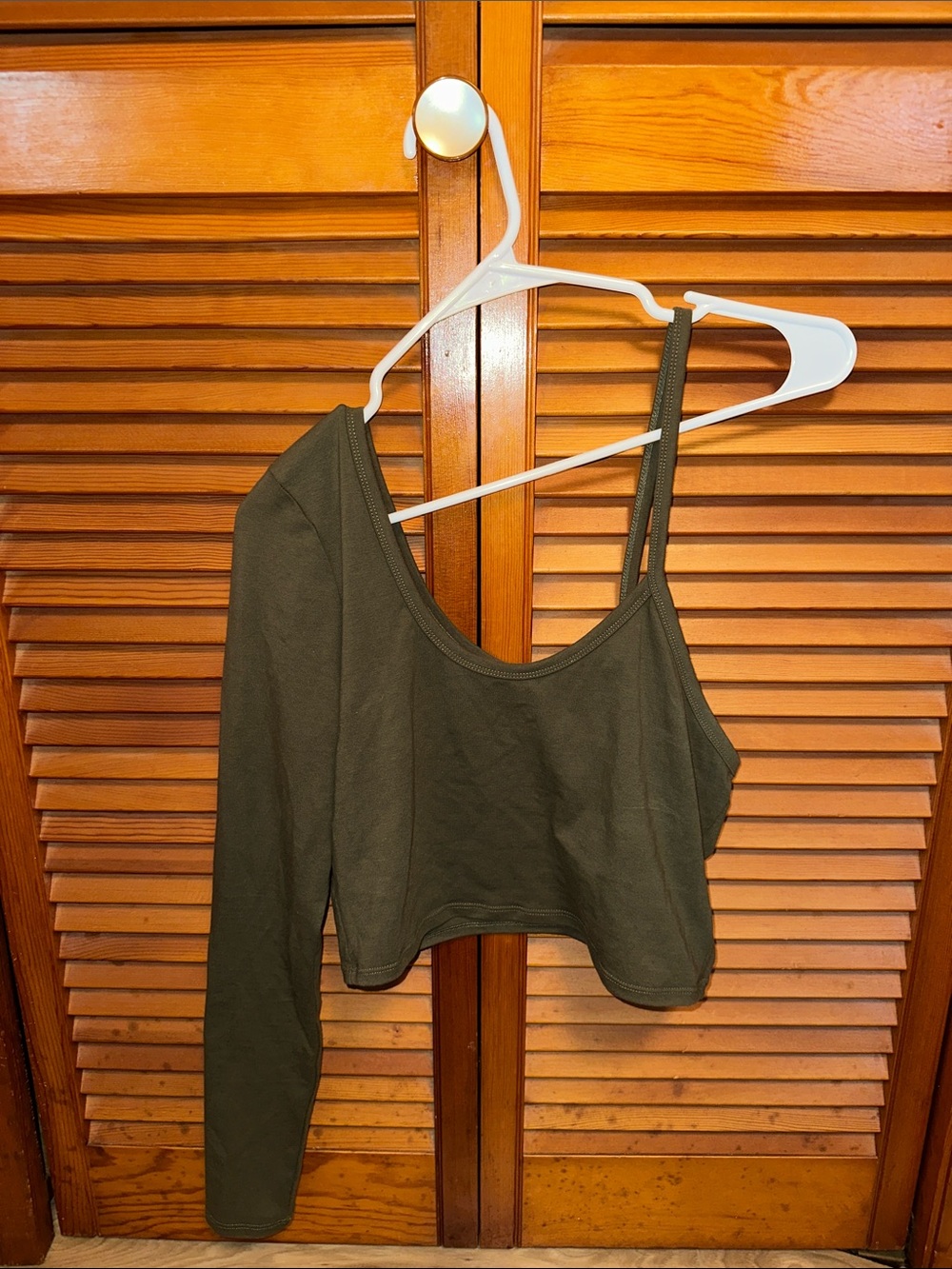 Garage Olive Green One-Shoulder Crop Top with Dual Straps